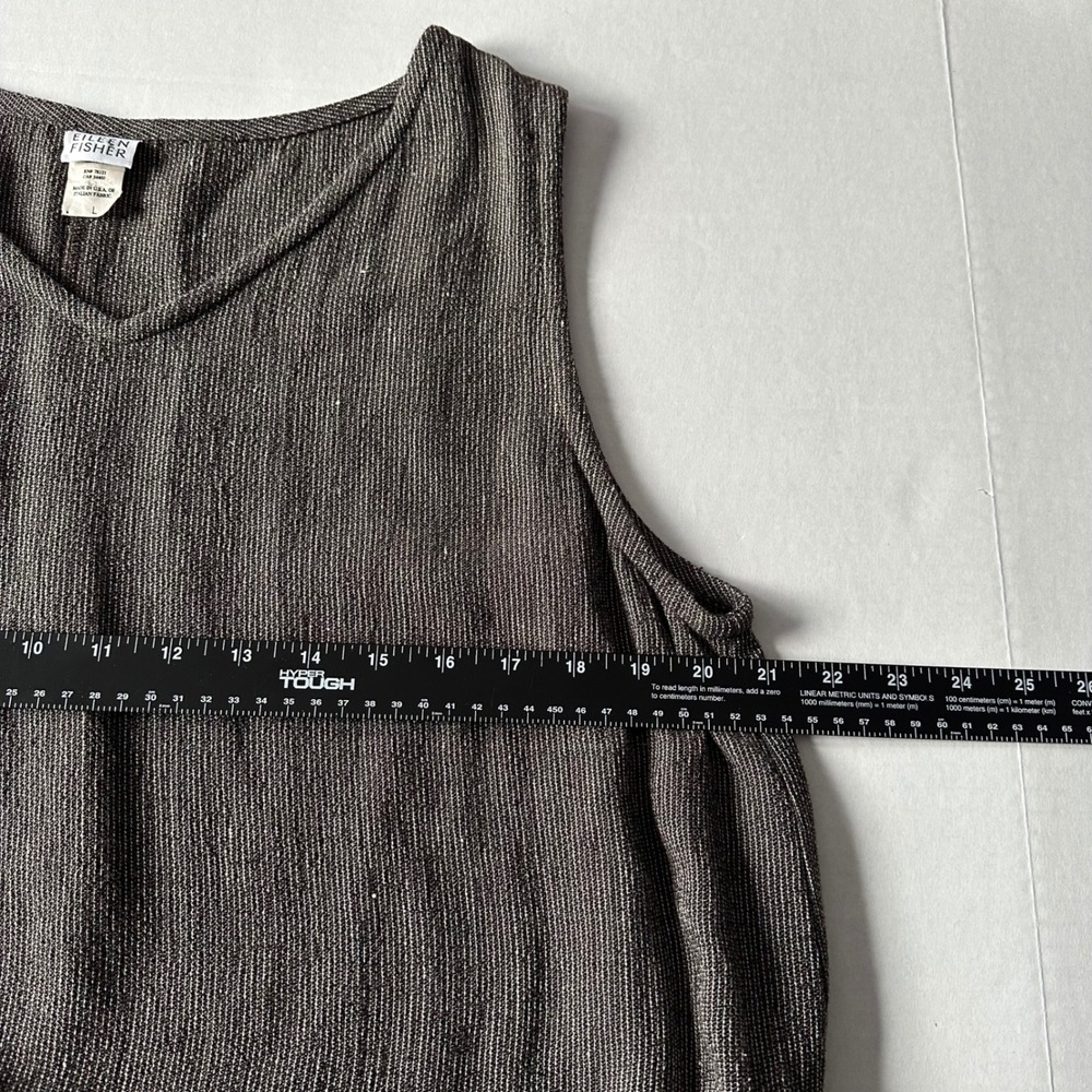 Eileen Fisher Linen Rayon Blend Sleeveless Maxi Dress Brown Marled V-Neck Large - Picture 5 of 7